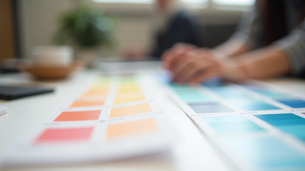 Amostras de cores organizadas em cartelas profissionais com códigos hexadecimais e nomes específicos de tons